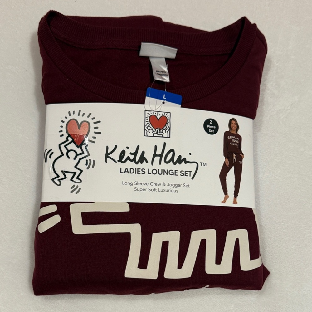 Keith Haring maroon sweatshirt and sweatpants lounge set